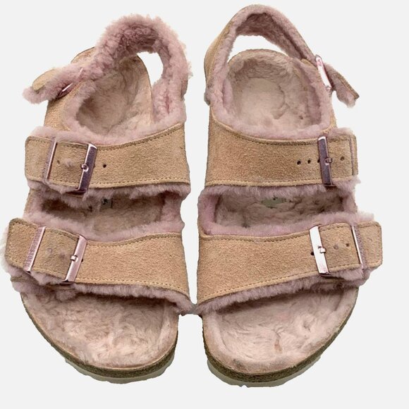 Birkenstock Milano Shearling Light Rose Pink Suede Slingback Sandal 41 L10 Reg - Picture 9 of 15